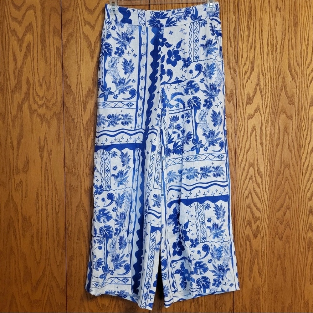 NWOT Joie Blue & White Linen Pant Size Medium